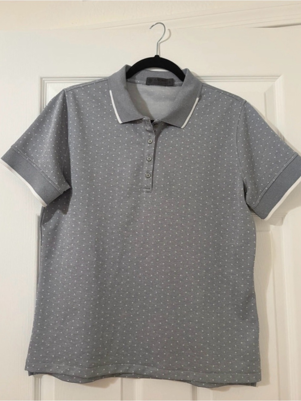 G/FORE Women’s Size L Grey Micro-Dot Golf Polo with White Trim